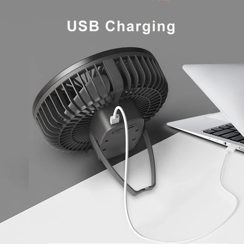 Portable Camping Fan 10000mAh USB-C Rechargeable – LED Light, Ceiling & Desk Fan for Tent Outdoor Travel
