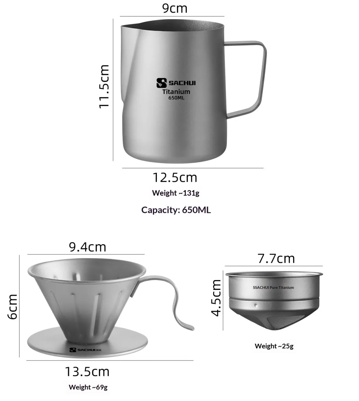Pure Titanium Hand Pour Coffee Set | Outdoor Camping Gift for 3