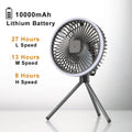 Portable Camping Fan 10000mAh USB-C Rechargeable – LED Light, Ceiling & Desk Fan for Tent Outdoor Travel