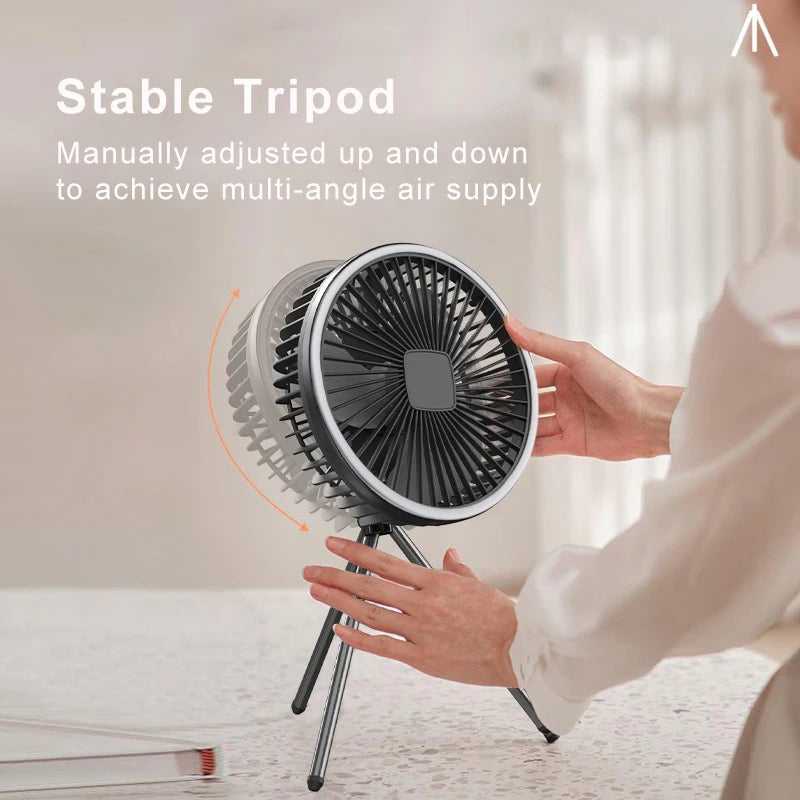 Portable Camping Fan 10000mAh USB-C Rechargeable – LED Light, Ceiling & Desk Fan for Tent Outdoor Travel