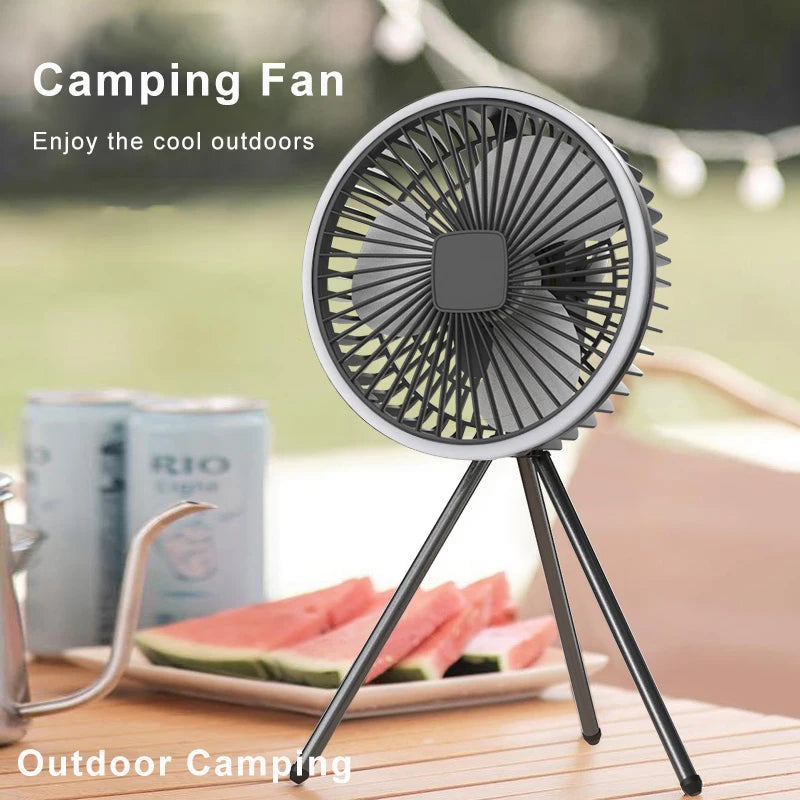 Portable Camping Fan 10000mAh USB-C Rechargeable – LED Light, Ceiling & Desk Fan for Tent Outdoor Travel