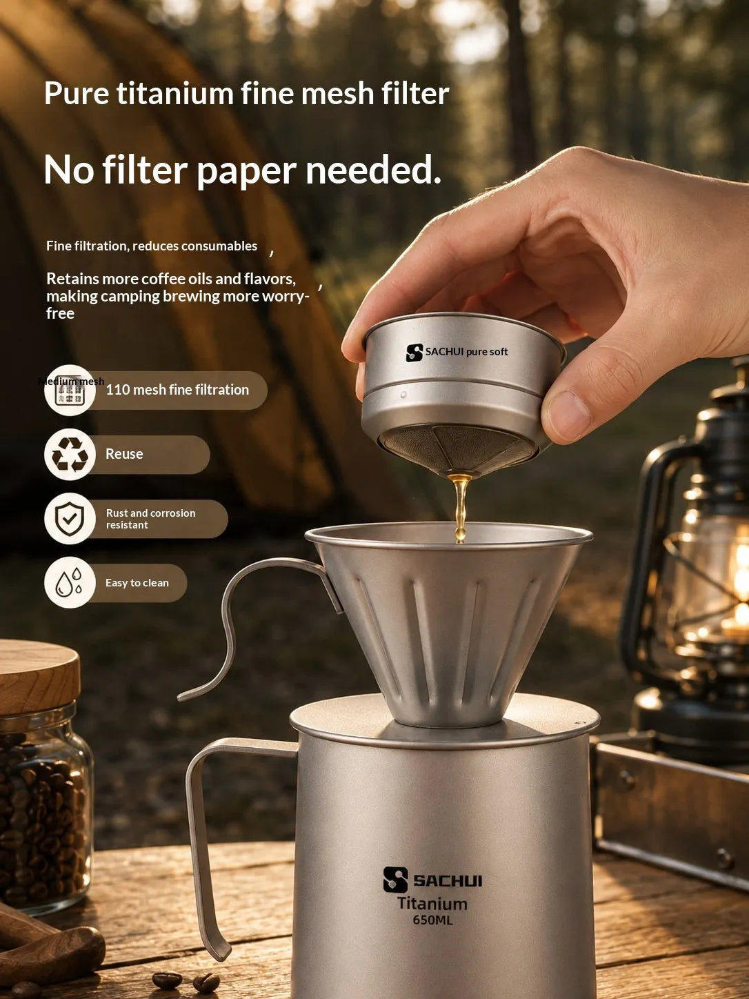 Pure Titanium Hand Pour Coffee Set | Outdoor Camping Gift for 3