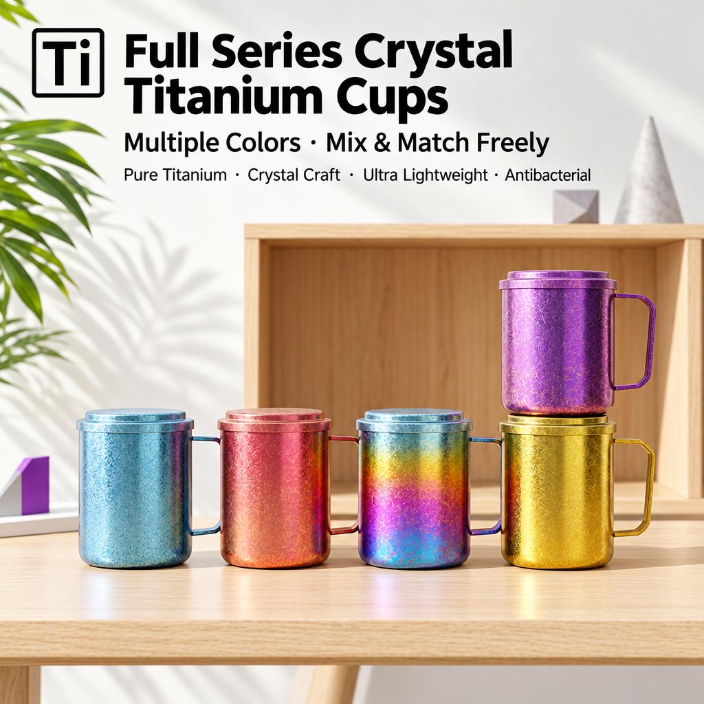 Crystal Titanium Double-Wall Cup 380ML – Iridescent Finish for Travel & Camping