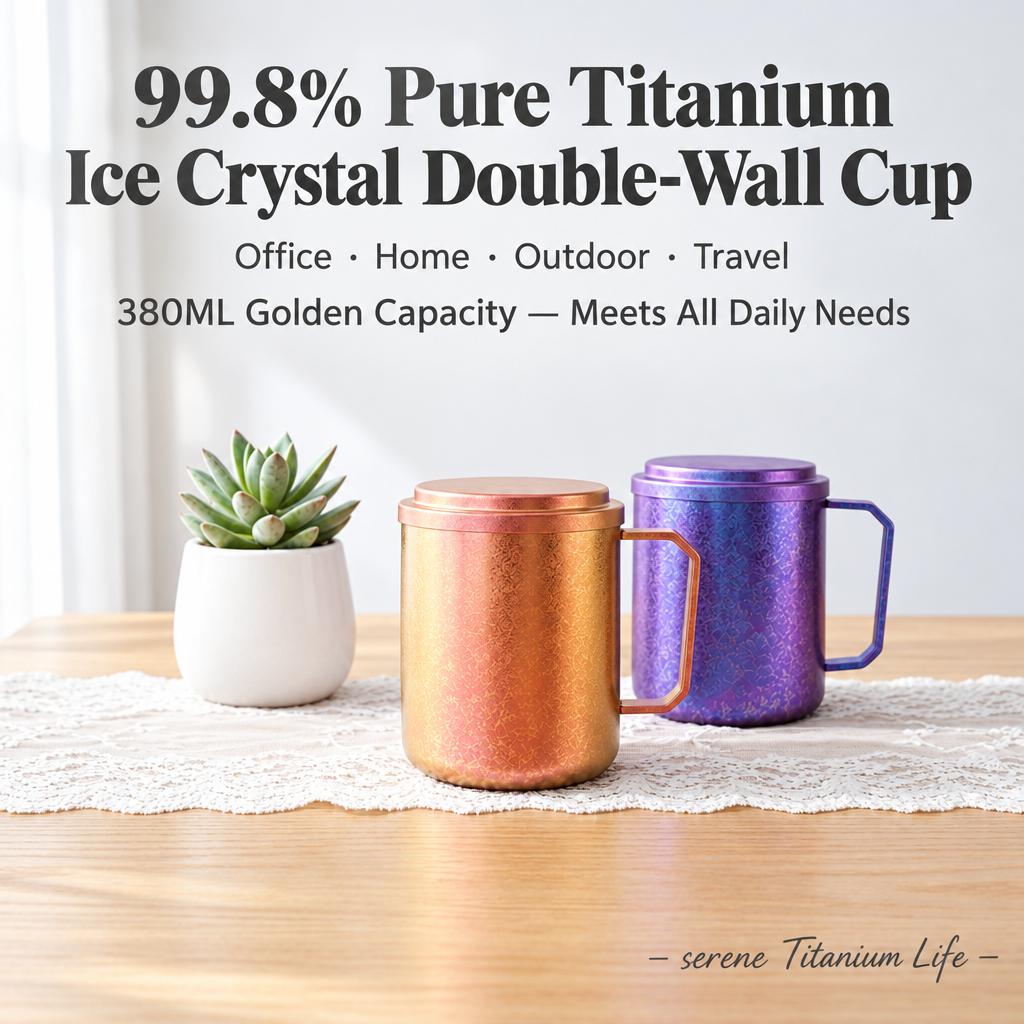 Crystal Titanium Double-Wall Cup 380ML – Iridescent Finish for Travel & Camping