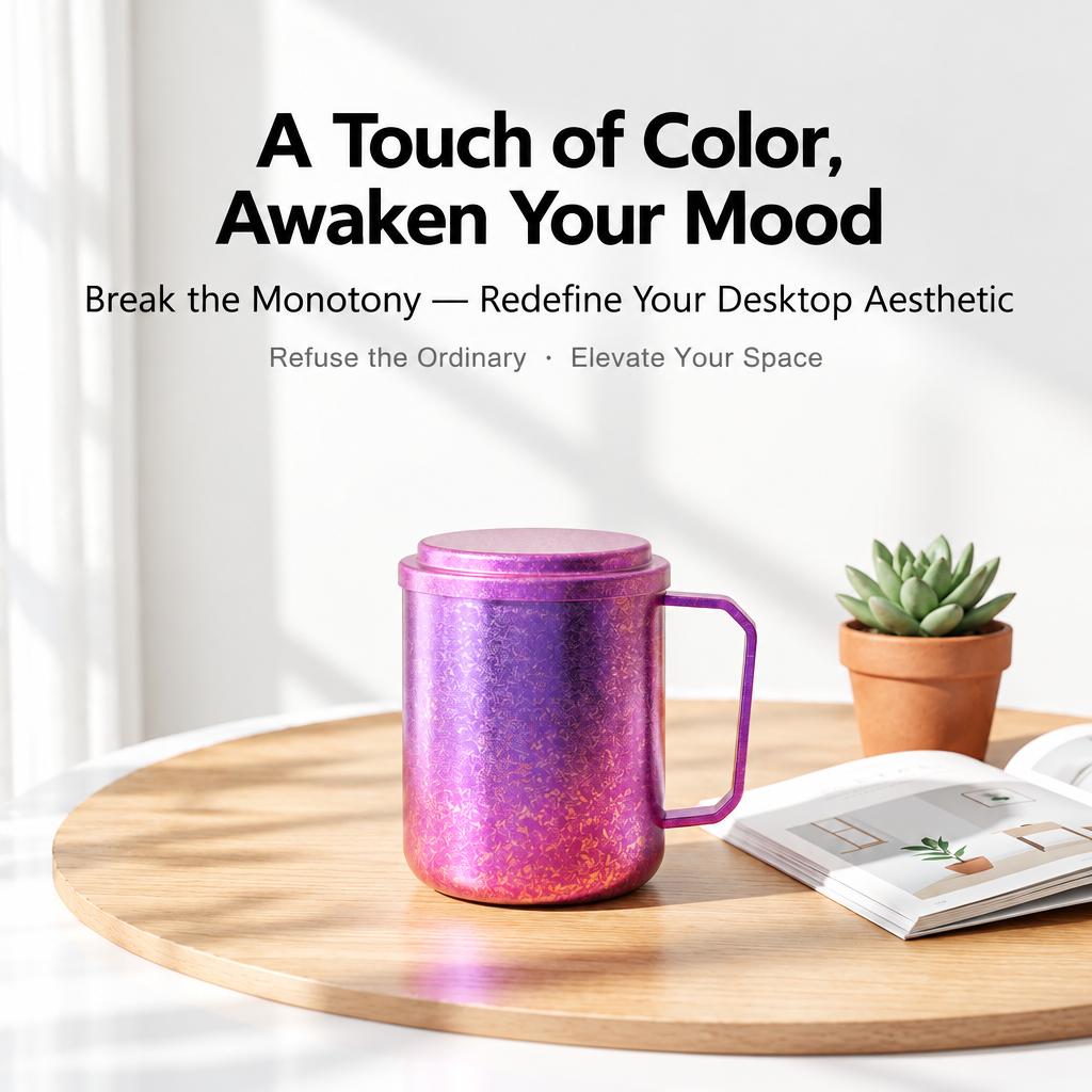 Crystal Titanium Double-Wall Cup 380ML – Iridescent Finish for Travel & Camping
