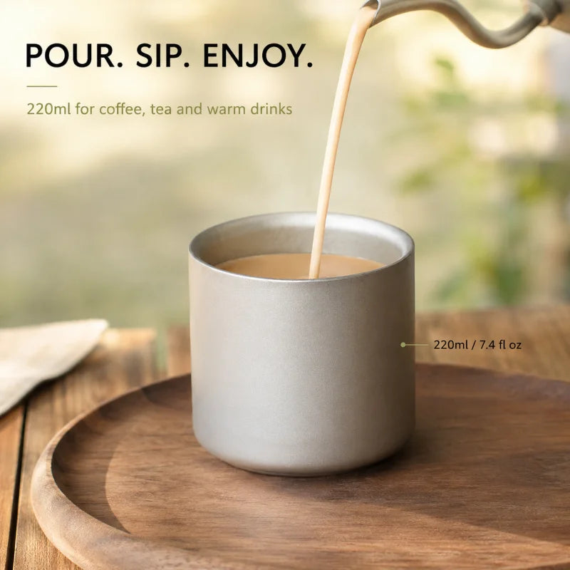 Pure Titanium Double-Wall Cup Set, 100ml & 220ml Coffee and Tea Cups