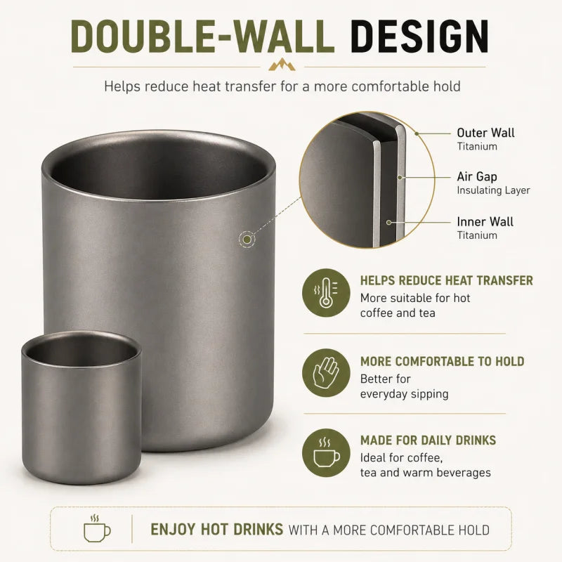 Pure Titanium Double-Wall Cup Set, 100ml & 220ml Coffee and Tea Cups