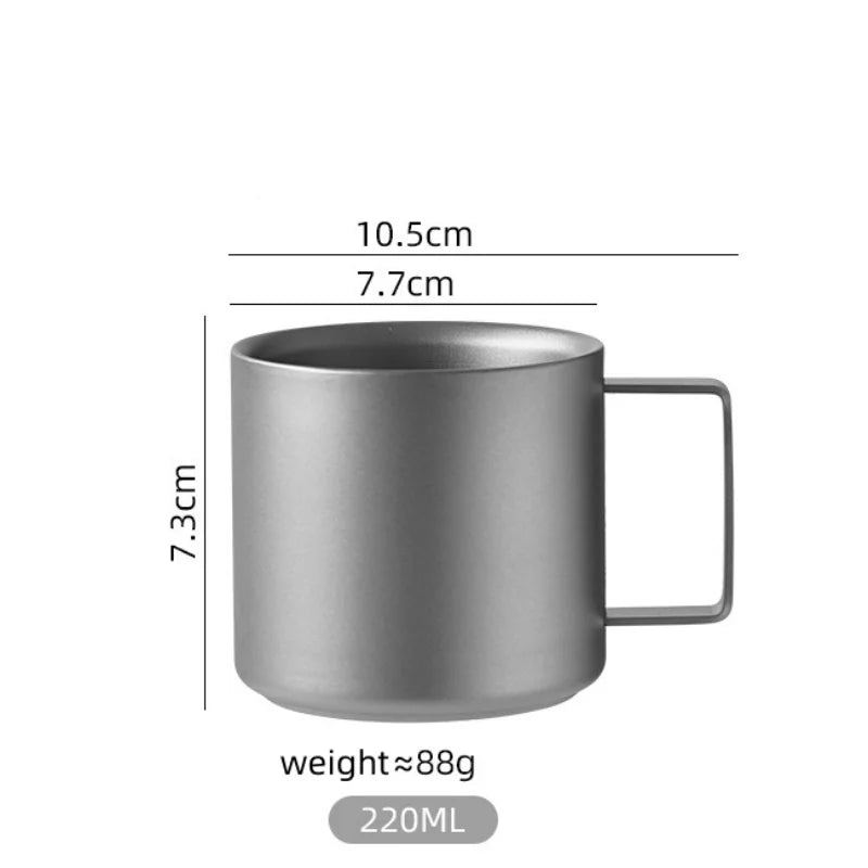 Pure Titanium Double-Wall Cup Set, 100ml & 220ml Lightweight Coffee Tea Mugs with Handles