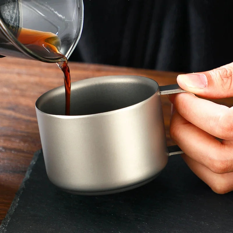Pure Titanium Double-Wall Cup Set, 100ml & 220ml Lightweight Coffee Tea Mugs with Handles