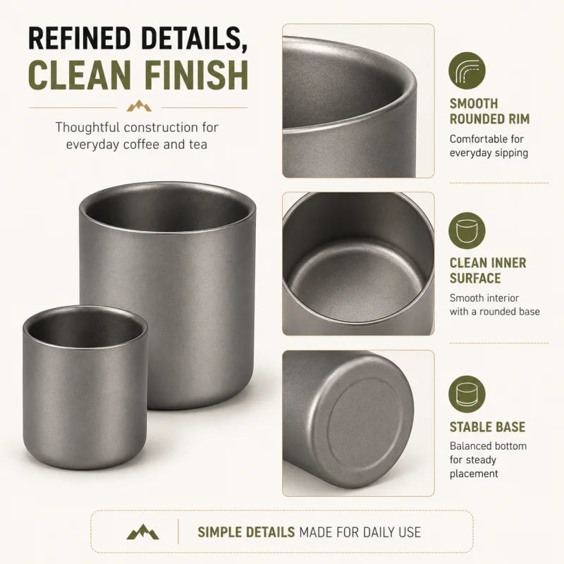 Pure Titanium Double-Wall Cup Set, 100ml & 220ml Coffee and Tea Cups