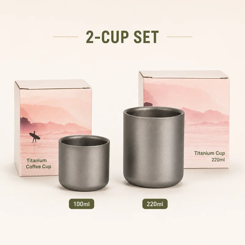 Pure Titanium Double-Wall Cup Set, 100ml & 220ml Coffee and Tea Cups