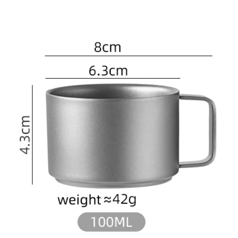 Pure Titanium Double-Wall Cup Set, 100ml & 220ml Lightweight Coffee Tea Mugs with Handles