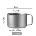 Pure Titanium Double-Wall Cup Set, 100ml & 220ml Lightweight Coffee Tea Mugs with Handles