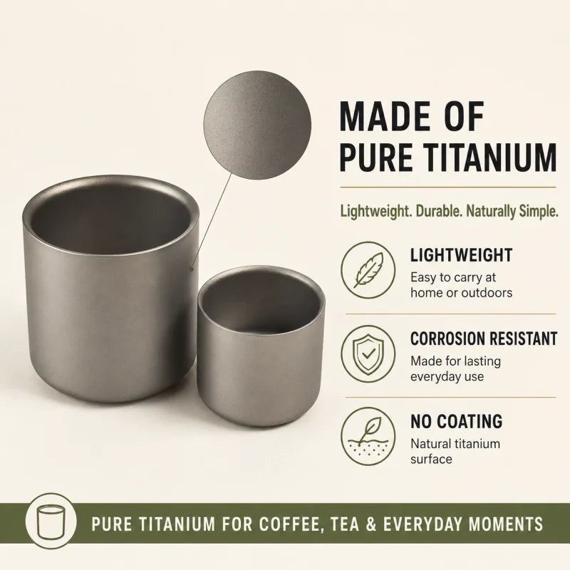 Pure Titanium Double-Wall Cup Set, 100ml & 220ml Coffee and Tea Cups