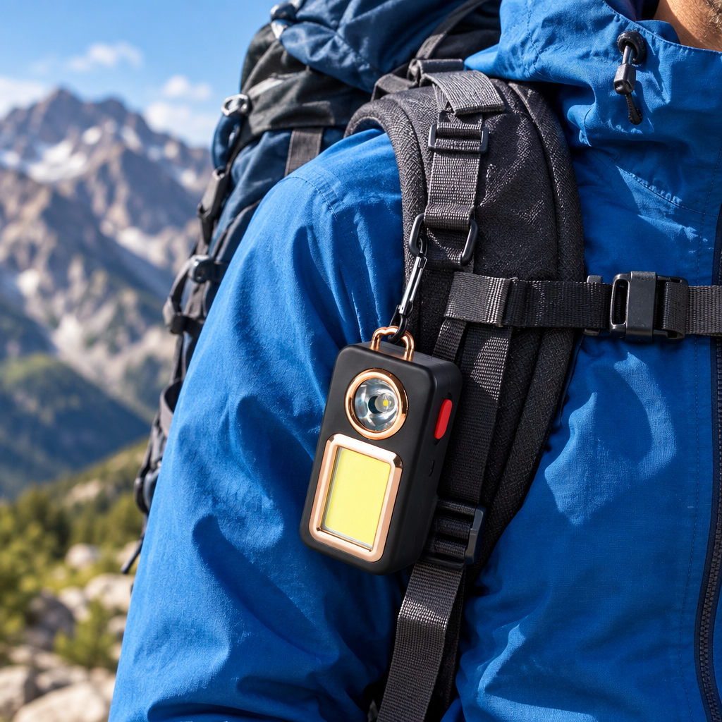 Blue Jacket Hiker with Solar Camping Lamp