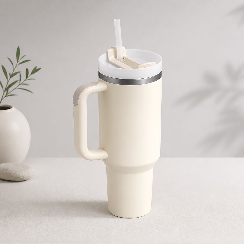 Stainless Steel Tumbler – 40oz with Handle & Straw